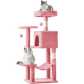 Pink 44-inch cat tree with condo, hammock and two cats